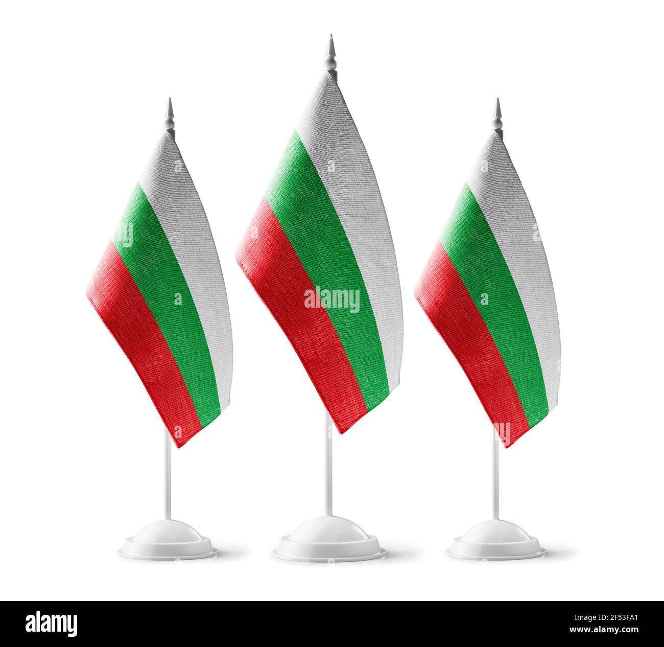 Petits drapeaux nationaux de la Bulgarie sur fond blanc Banque D'Images