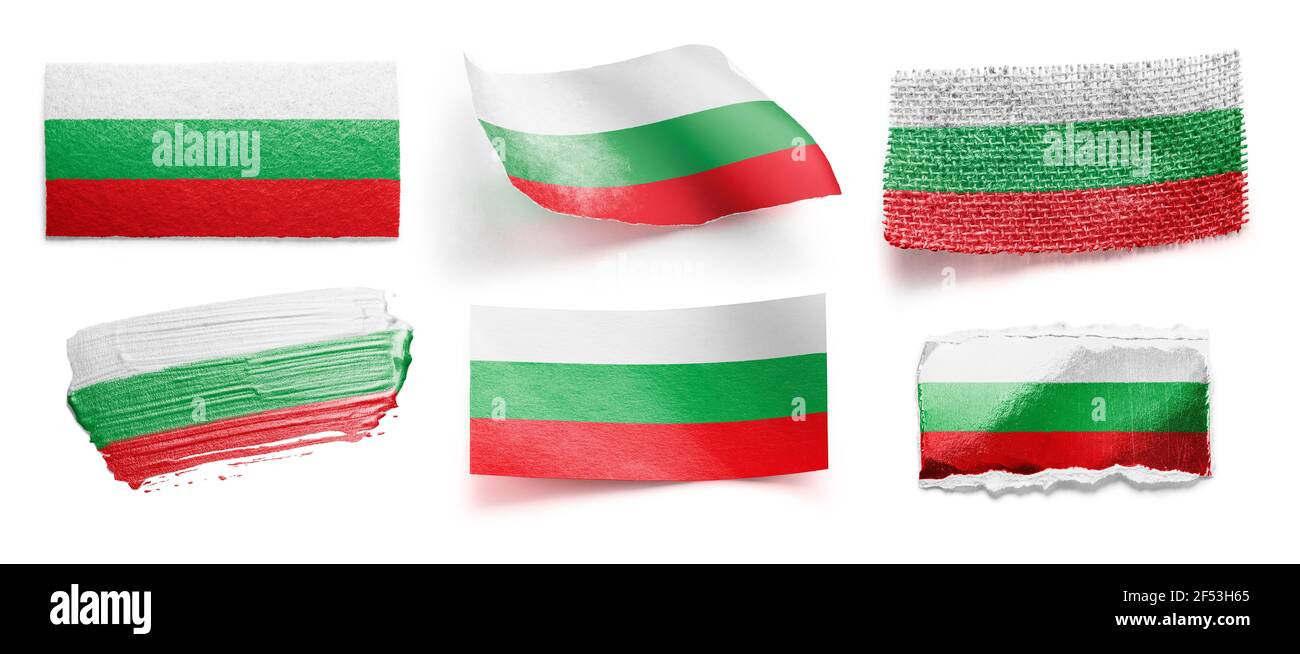 Ensemble du drapeau national de la Bulgarie sur un blanc arrière-plan Banque D'Images