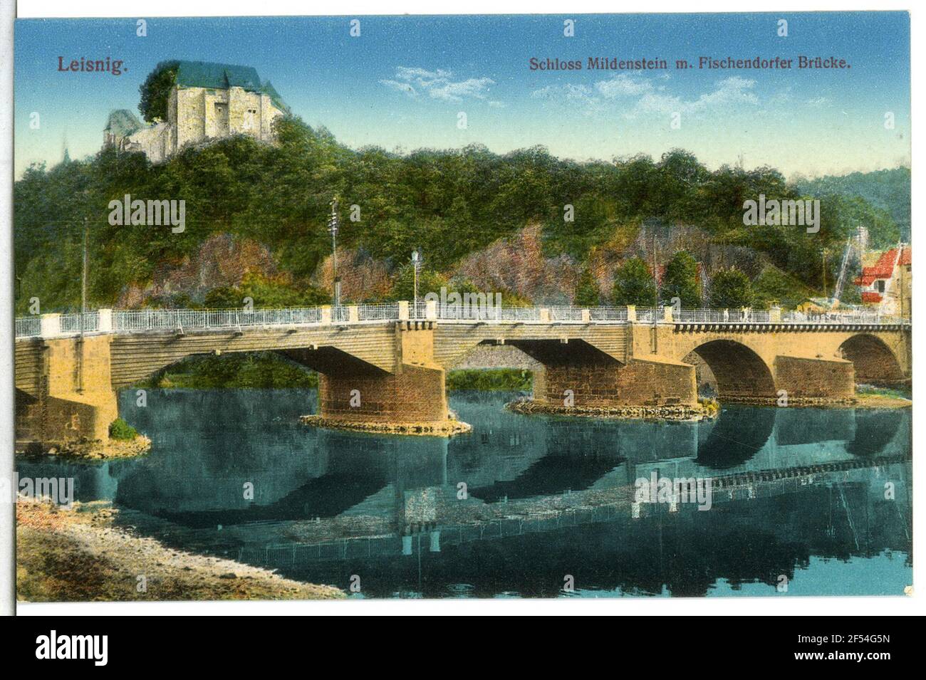 Fermeture de Mildenstein et du pont Fishendorfer Leisnig. Château de Mildenstein et pont Fishendorfer Banque D'Images