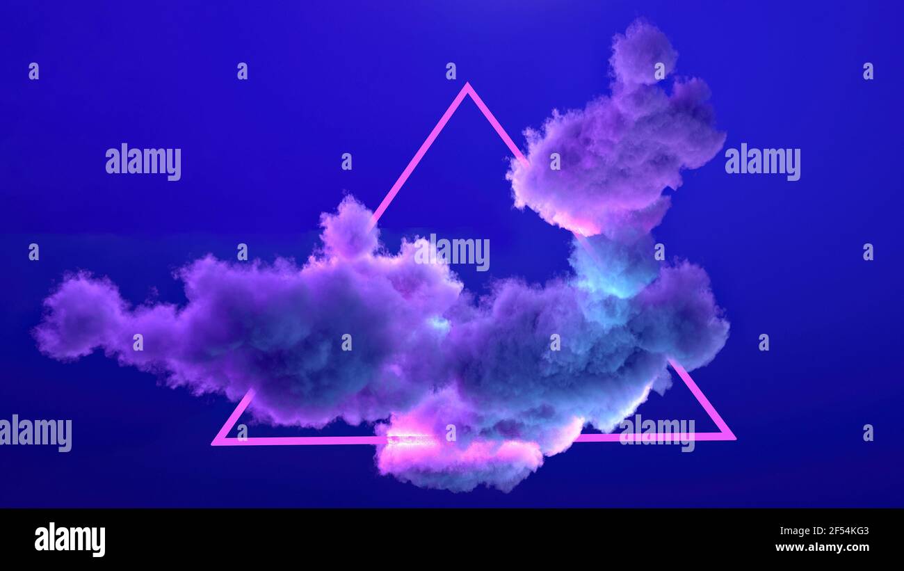 Lumières dans le ciel, forme géométrique abstraite dans les nuages. Triangle. Effet néon. Créativité. Crypto Art. Autres galaxies, science-fiction Banque D'Images