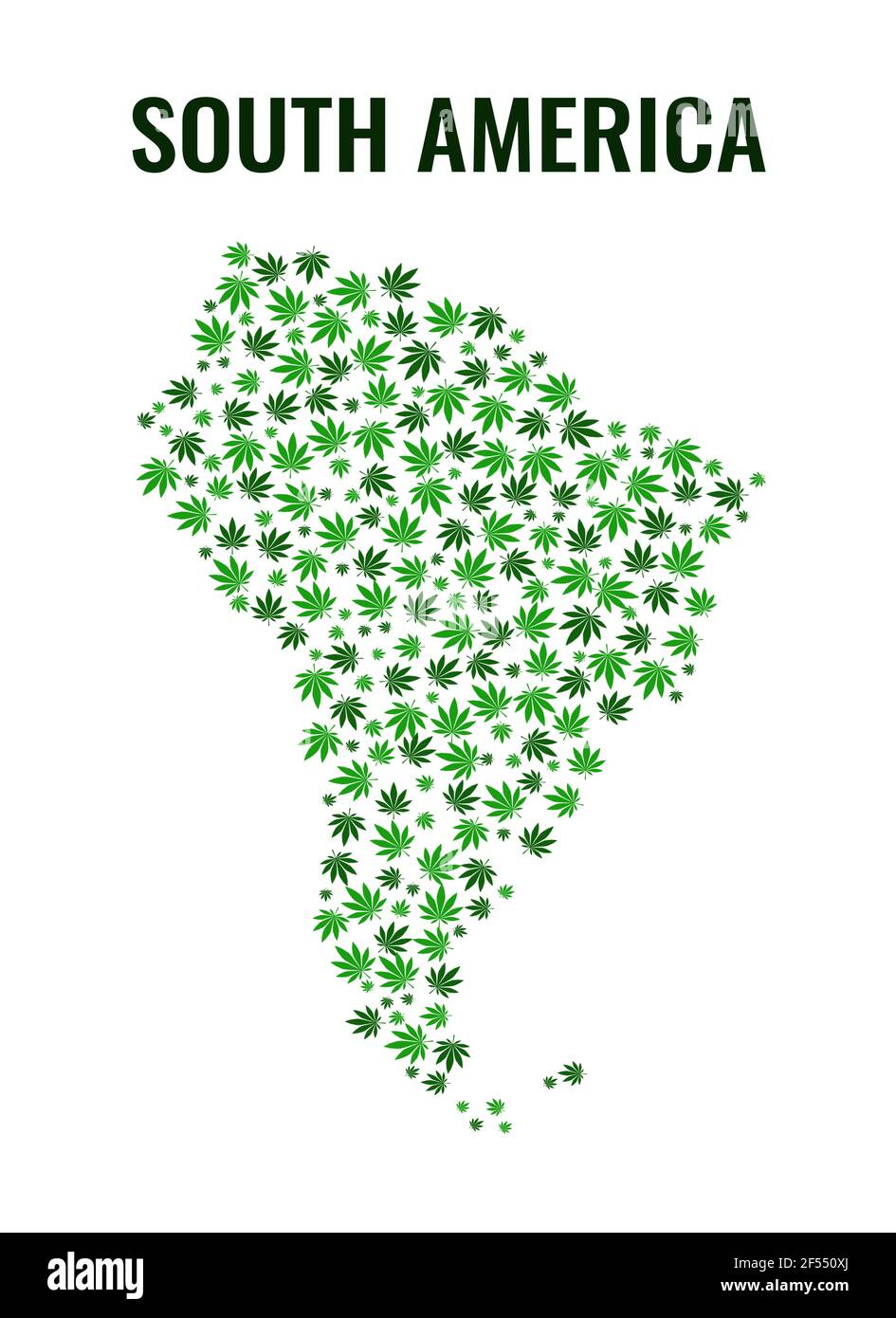 Amérique du Sud carte cannabis modèle de feuilles . Résumé vecteur herbe marijuana de couleur verte.éléments plats du feuillage. Illustration de Vecteur