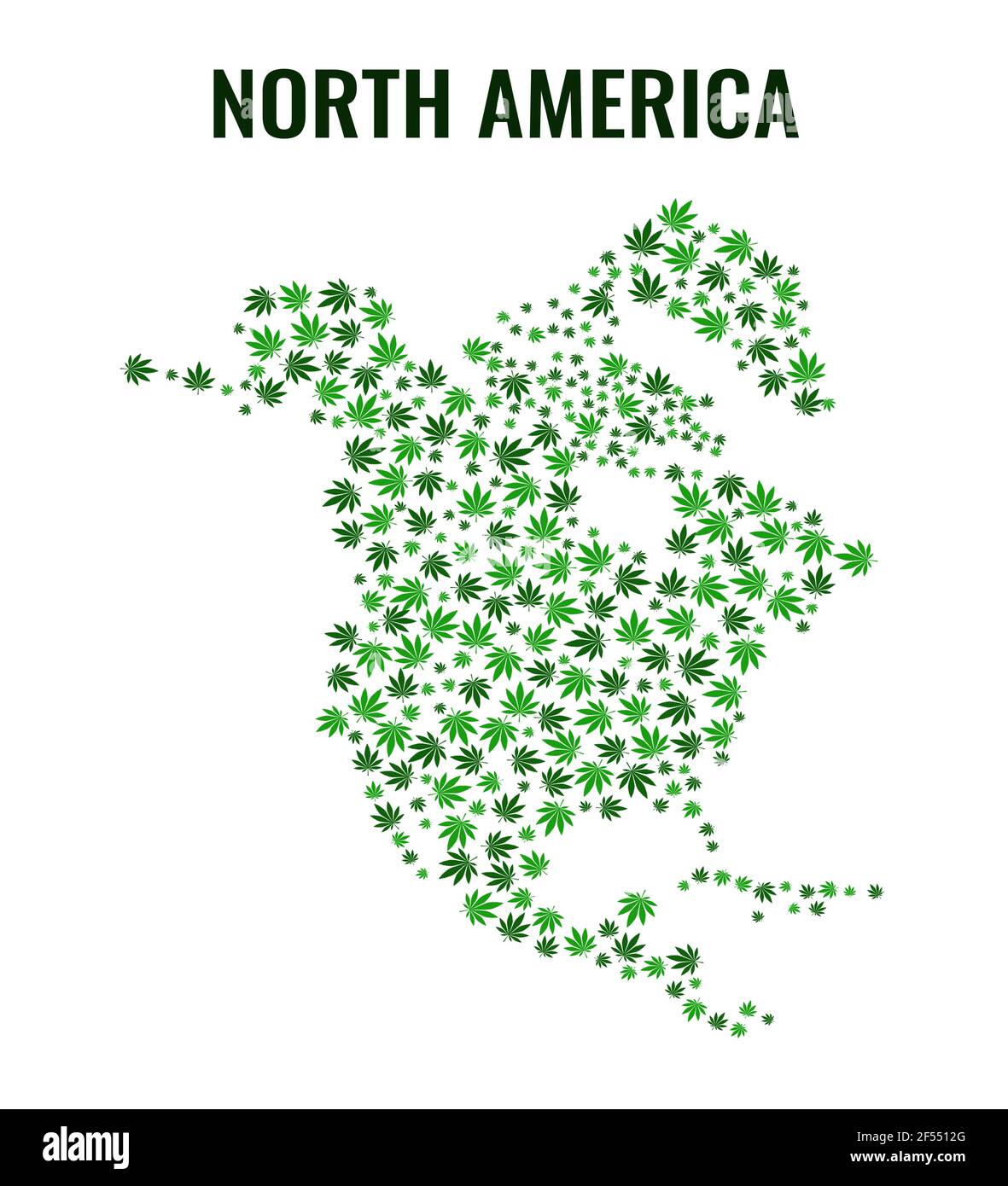 Carte vectorielle de l'Amérique du Nord avec mosaïque de feuilles vertes . Schéma géographique les États-Unis consistent en des feuilles de marijuana dans le style plat. Illustration de Vecteur