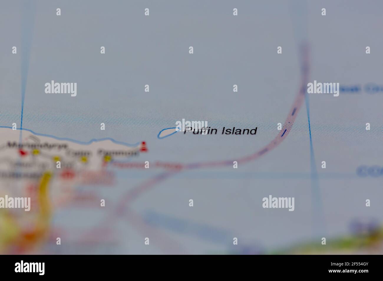 L'île Puffin est affichée sur une carte de la géographie ou sur une carte routière Banque D'Images