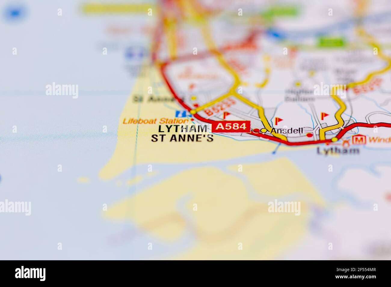 Lytham St Annes sur une carte ou une route de la géographie carte Banque D'Images