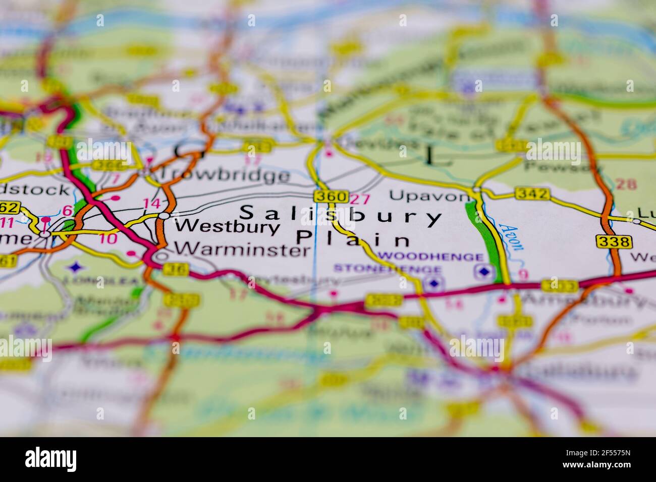 La plaine de Salisbury est représentée sur une carte de la géographie ou sur une carte routière Banque D'Images