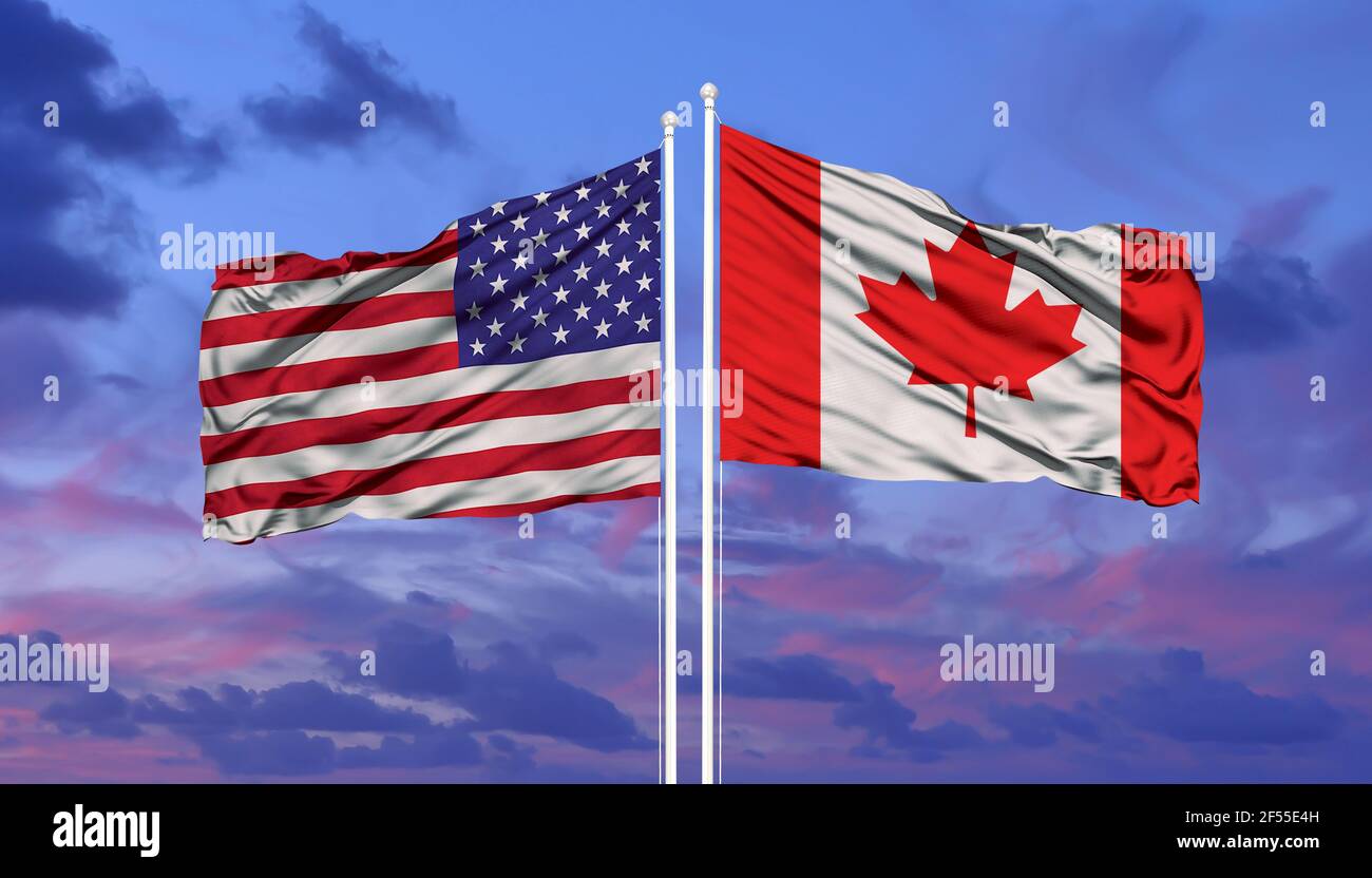 Le drapeau des États-Unis d'Amérique et le drapeau national du Canada. Banque D'Images