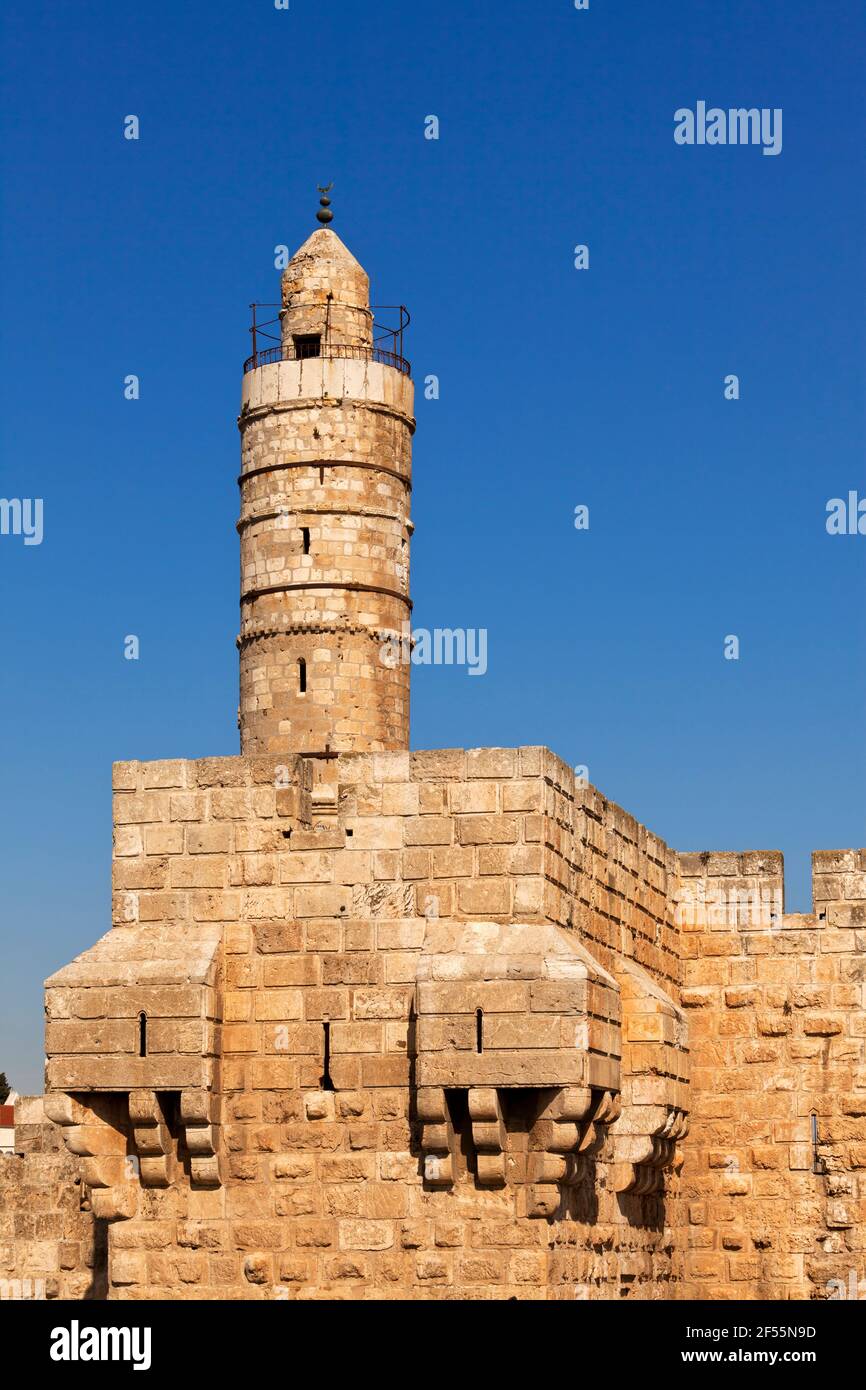 Israël, Jérusalem, la Tour David, les murs de la forteresse entourant la ville de Jérusalem Banque D'Images