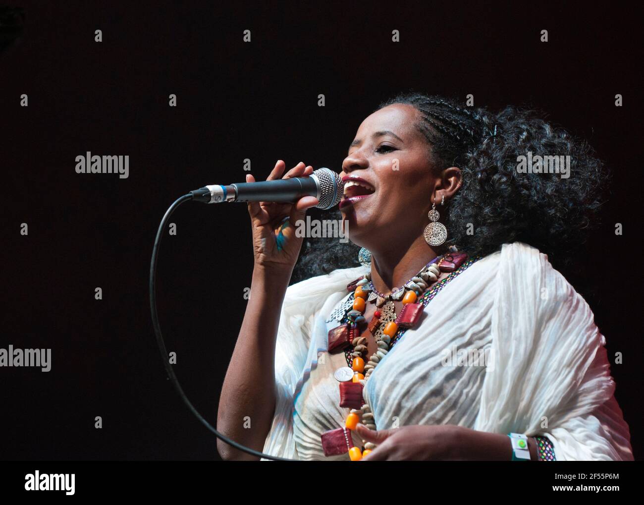 Singer, Sintuyehu 'mmi' Zenebe du groupe éthiopien, Dub Colossus se interprétant au Festival de Womad, Royaume-Uni, 29 juillet 2011 Banque D'Images