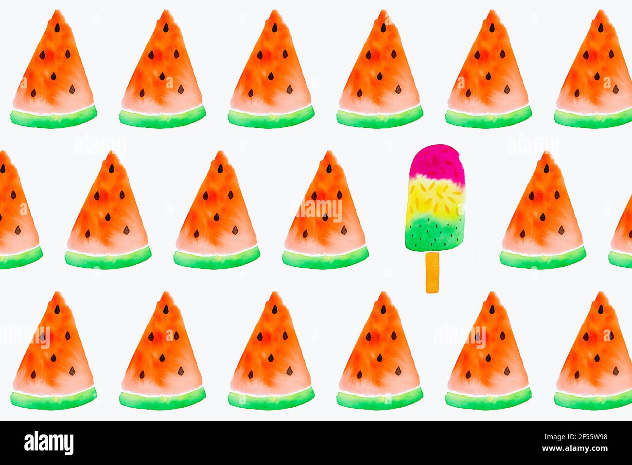 Bar à crème glacée et pastèques peints sur fond blanc Banque D'Images