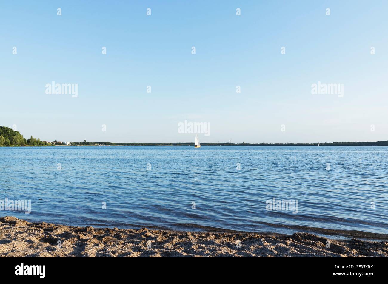 Ciel clair sur la rive du lac Cospuden Banque D'Images