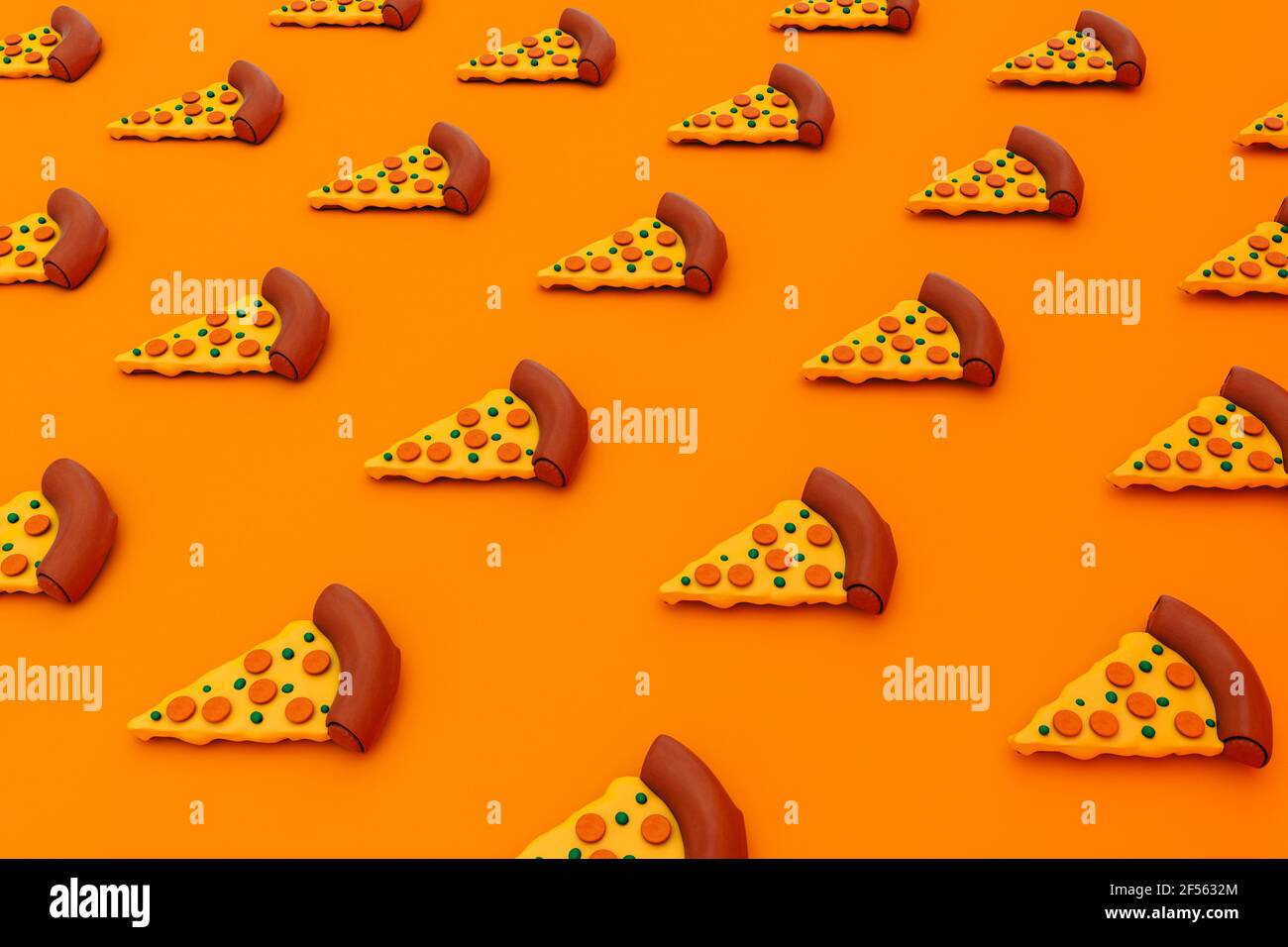 Rendu tridimensionnel des tranches de pizza sur fond orange Banque D'Images