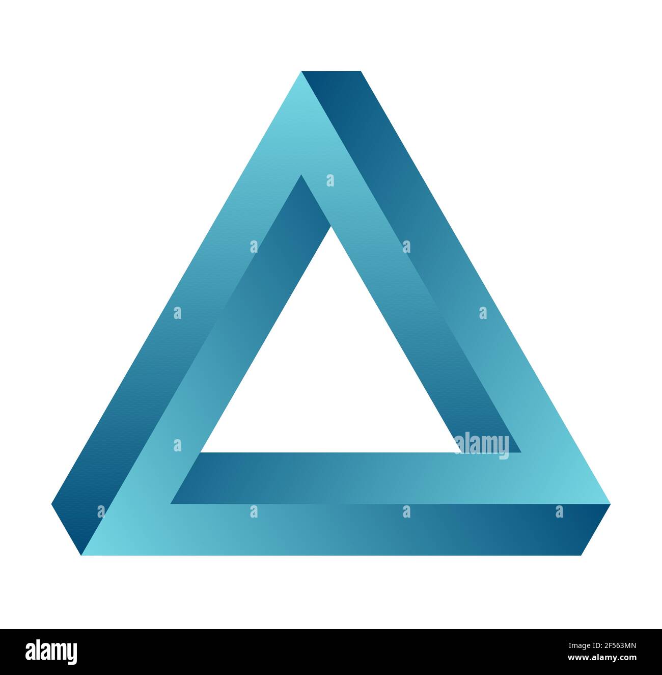 Triangle impossible. Figure éternelle. Illusion optique de Penrose. Forme triangulaire sans fin à dégradé turquoise. Objet géométrique abstrait de couleur infinie. Illustration de Vecteur
