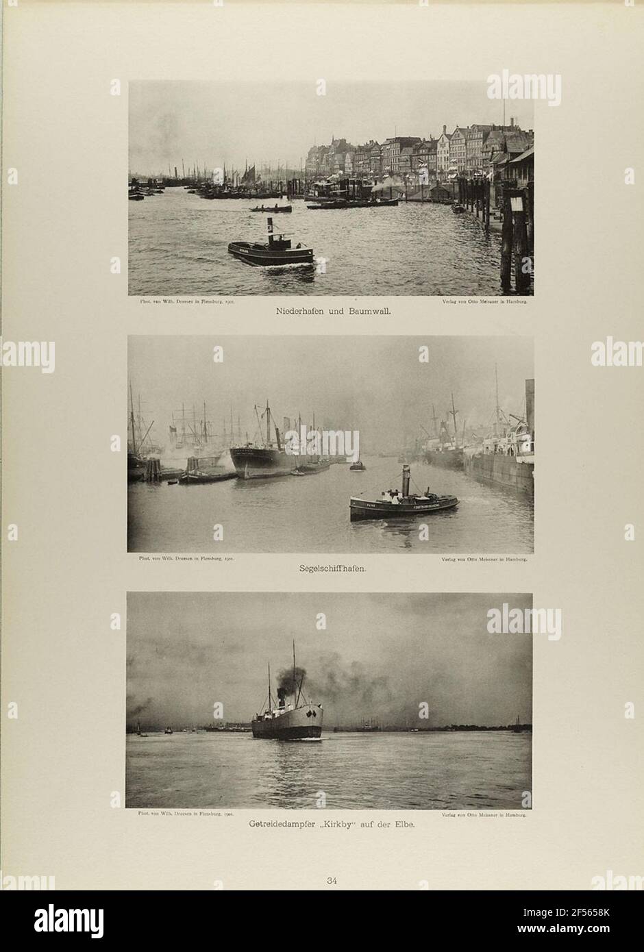 Netherport et le mur des arbres ',' Sailingship port 'et' céréales steamers 'Kirkby' sur l'Elbe 'from the folder' nouvelles photos pittoresques de la ville libre et hanséatique de Hambourg et de leurs environs '. Vue de l'État Hambourg, collection de photographies de l'histoire Banque D'Images