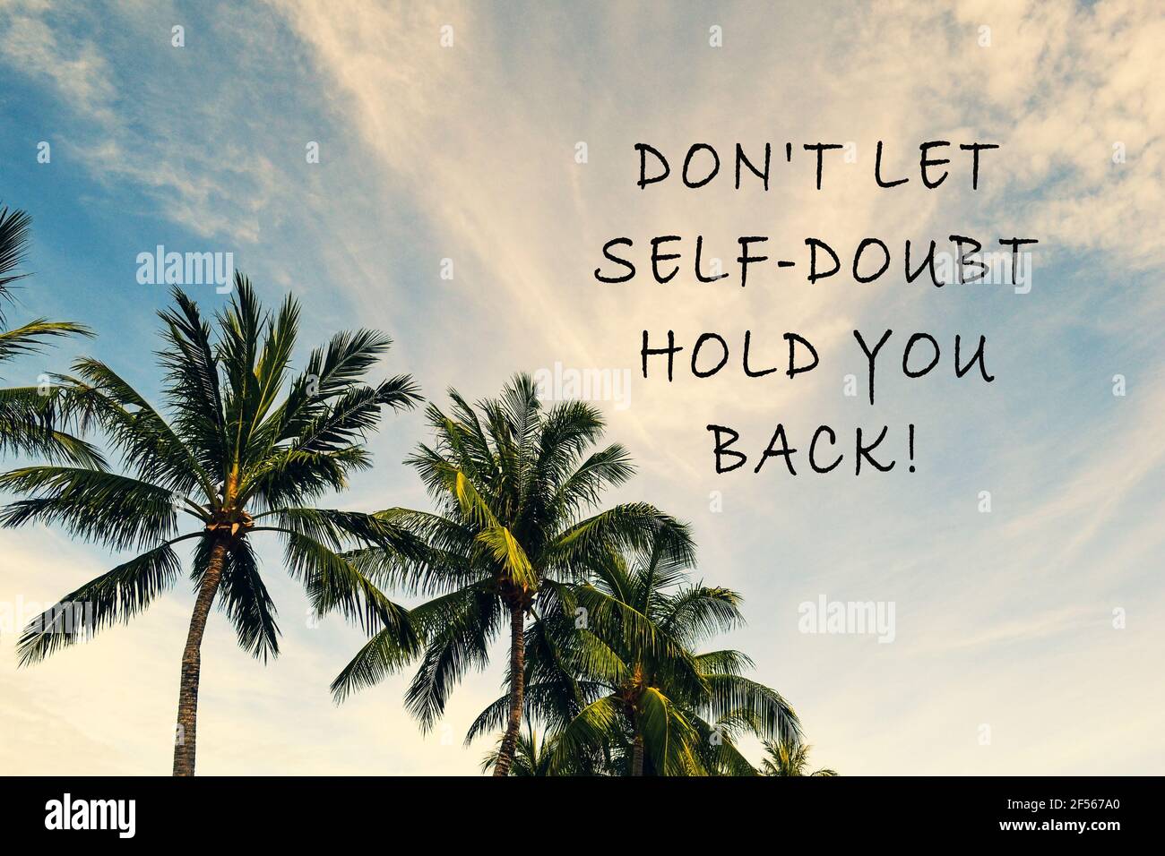Citation Motivationnelle Avec Ciel Nuages Et Fond De Palmier Photo Stock Alamy
