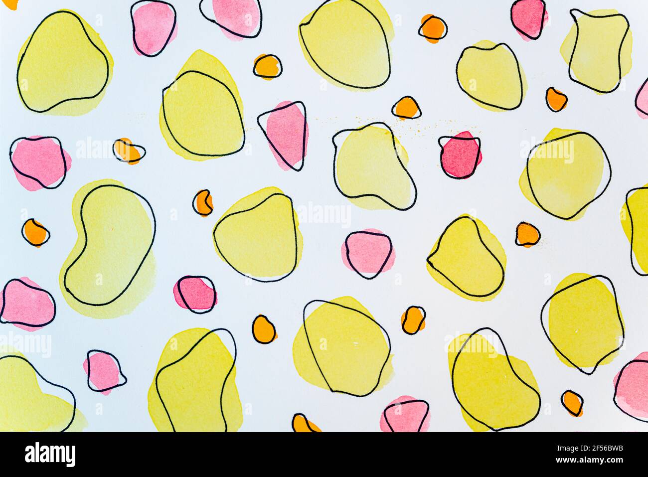 Aquarelle abstraite jaune et rose sur papier blanc Banque D'Images