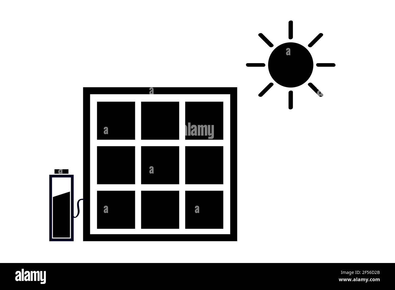 Icône vecteur noir, panneau solaire à la lumière directe du soleil Illustration de Vecteur