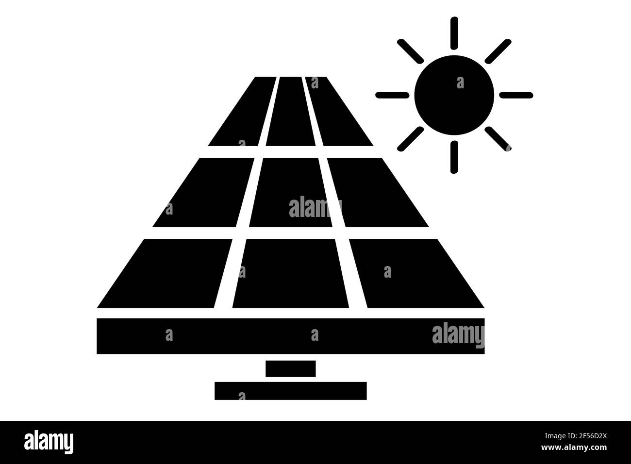 Icône vecteur noir, panneau solaire à la lumière directe du soleil Illustration de Vecteur