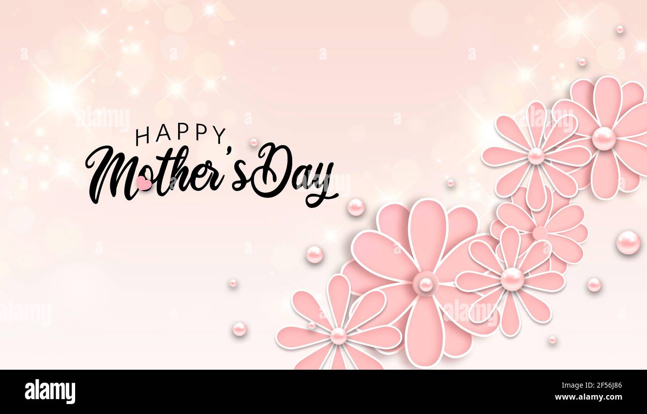 Bonne fête des mères calligraphie 3d illustration sur fond rose dégradé avec des fleurs roses. Texte « Happy Mother's Day » sur fond rose. Banque D'Images