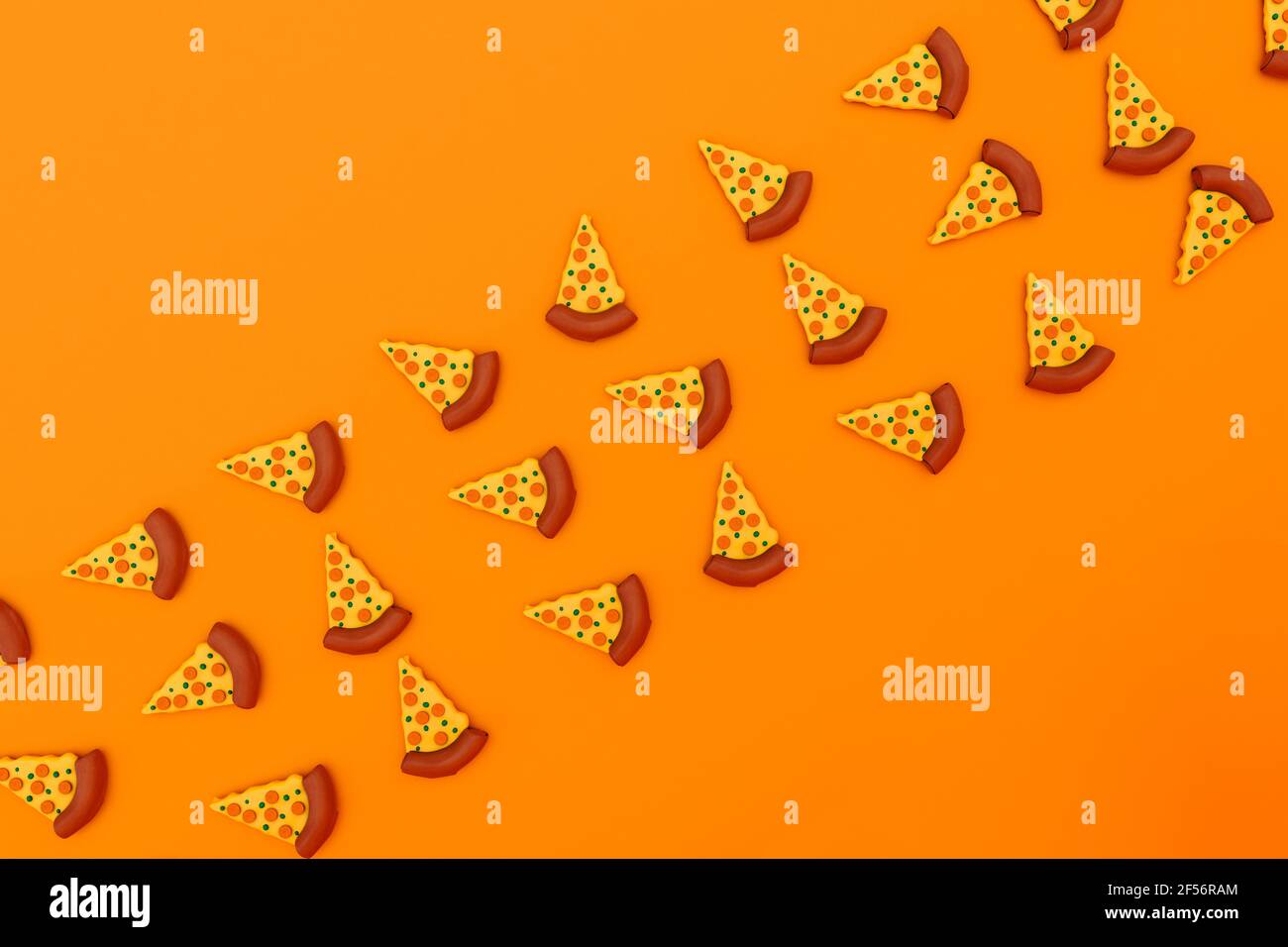Rendu tridimensionnel des tranches de pizza sur fond orange Banque D'Images