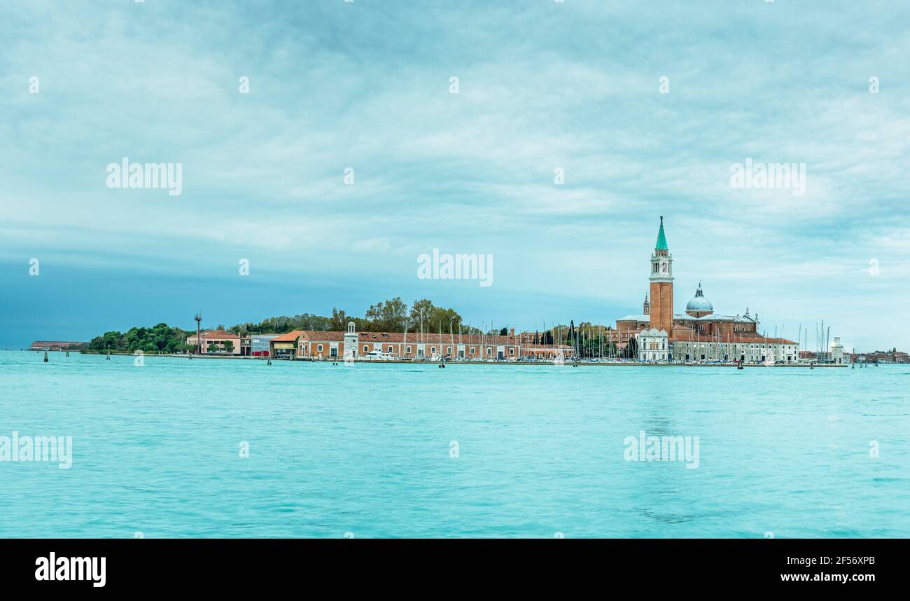 Italie, Vénétie, Venise, vue panoramique de l'île de San Giorgio Maggiore Banque D'Images