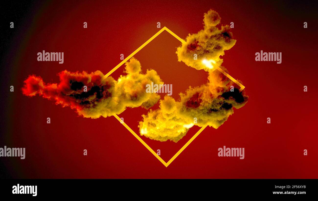 Lumières dans le ciel, forme géométrique abstraite dans les nuages. Rhombus. Carré. Effet néon. Créativité. Crypto Art. Mondes étrangers. SCI-fi Banque D'Images