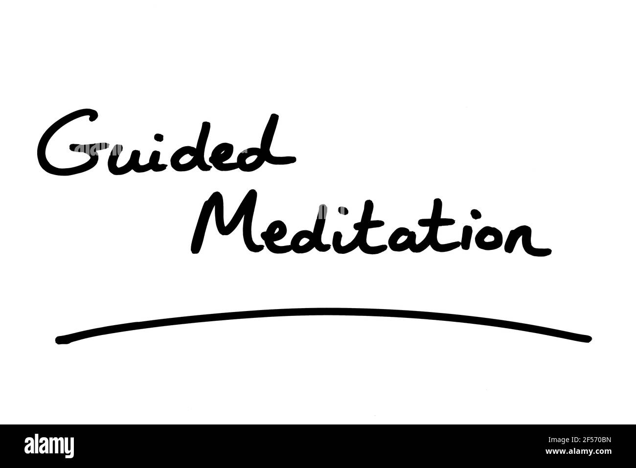 Méditation guidée, manuscrite sur fond blanc. Banque D'Images