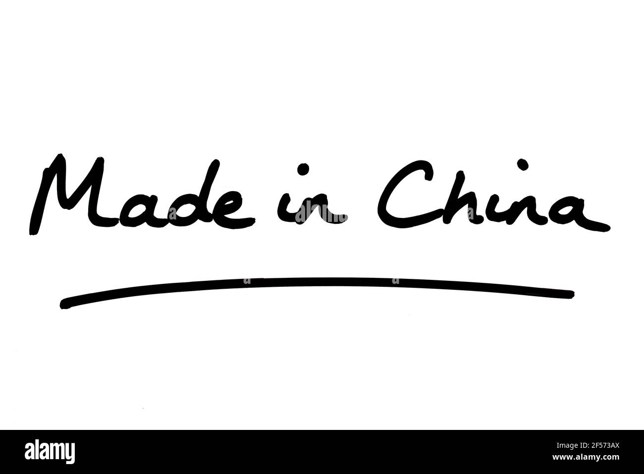 Fabriqué en Chine, manuscrit sur fond blanc. Banque D'Images