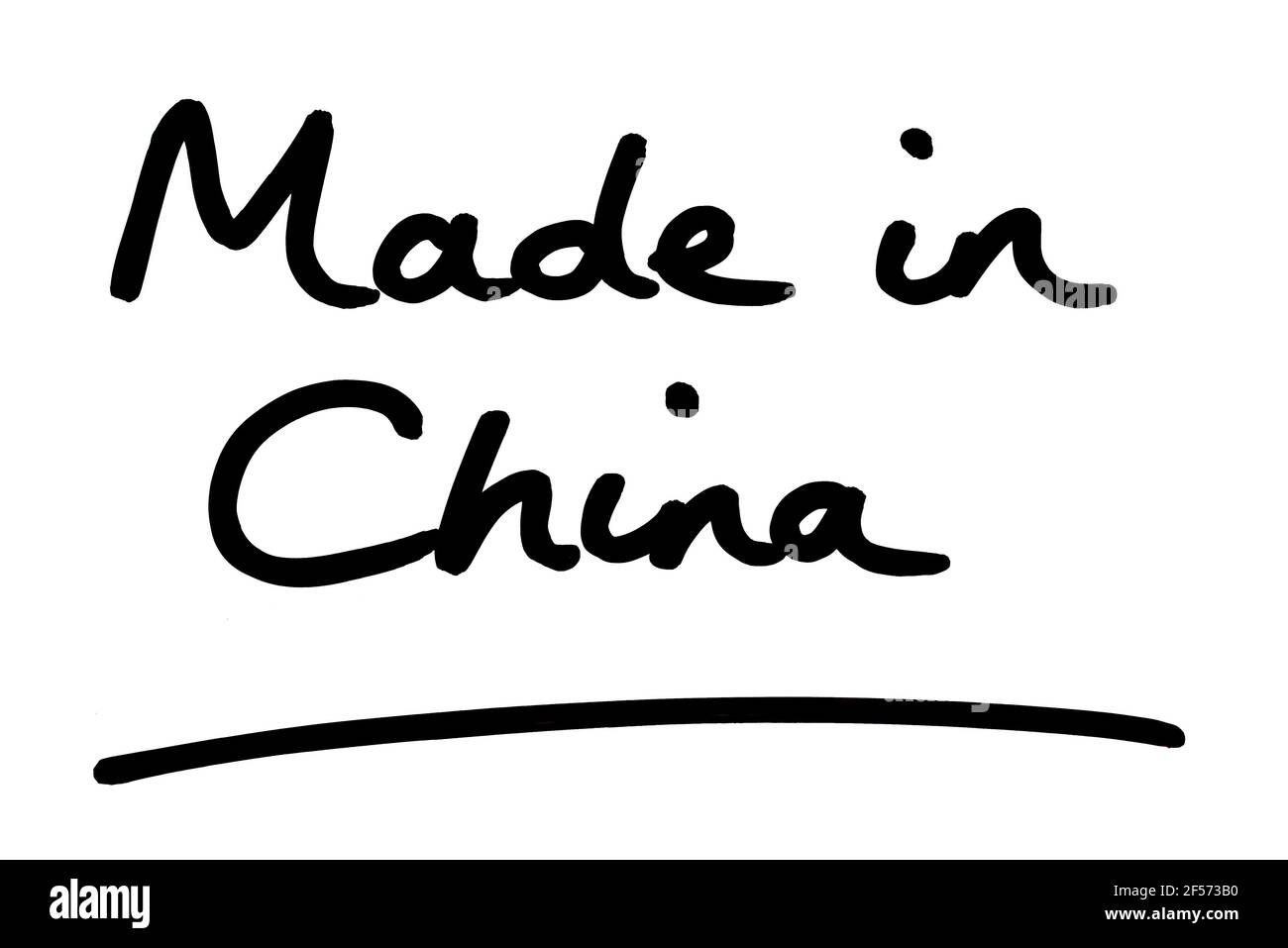 Fabriqué en Chine, manuscrit sur fond blanc. Banque D'Images