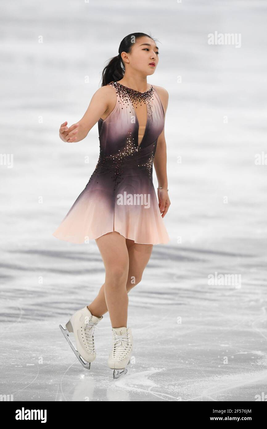 Kaori SAKAMOTO JPN, pendant le programme Ladies Short aux Championnats du monde de patinage artistique 2021 de l'UIP à Ericsson Globe, le 24 mars 2021 à Stockholm, Suède. Credit: Raniero Corbelletti/AFLO/Alay Live News Banque D'Images