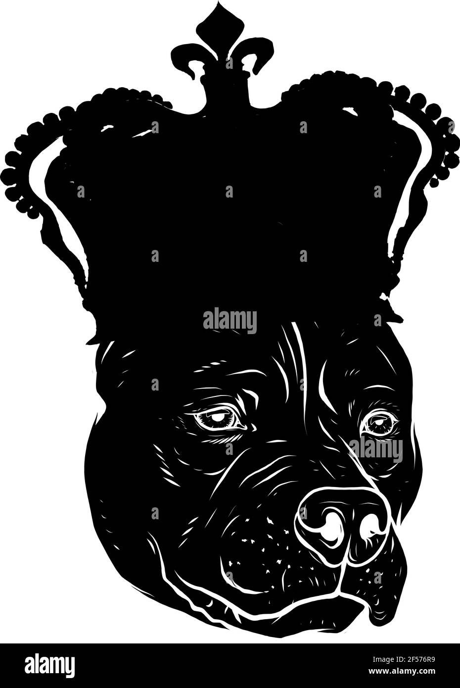 Silhouette noire du chien avec illustration de la couronne sur fond blanc Illustration de Vecteur