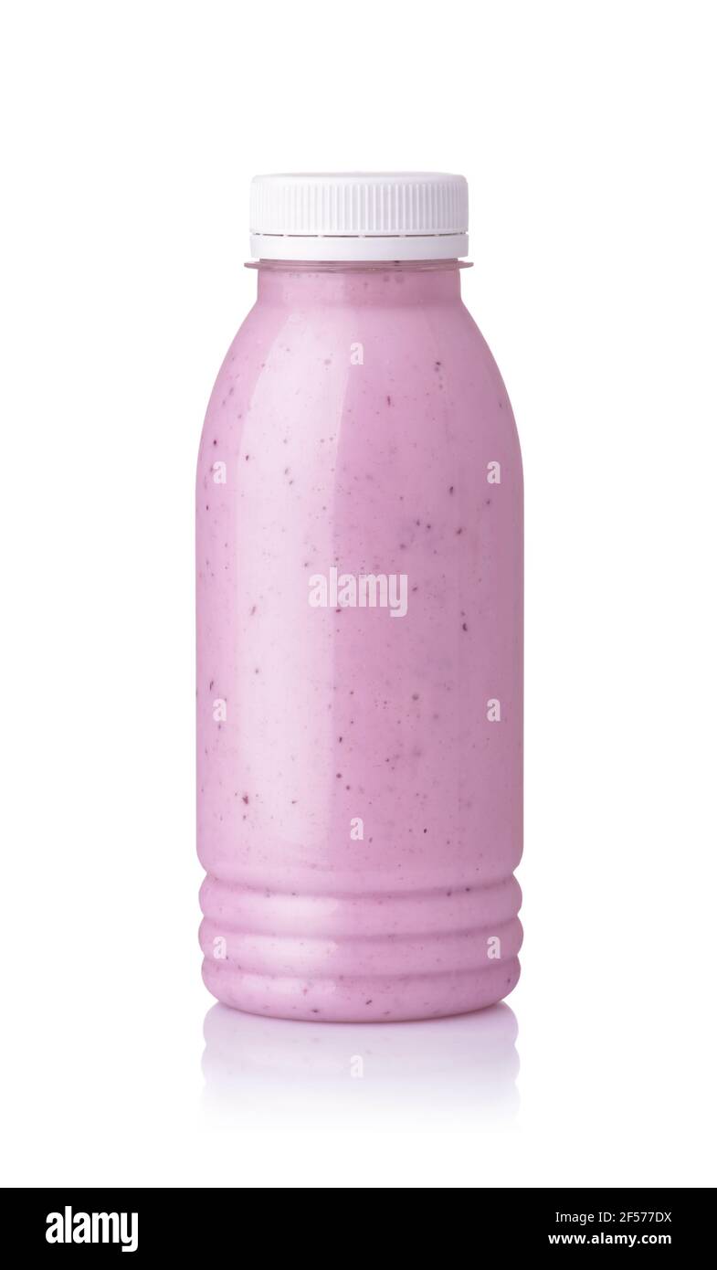 Bouteille de smoothie aux myrtilles maison isolée sur blanc Banque D'Images