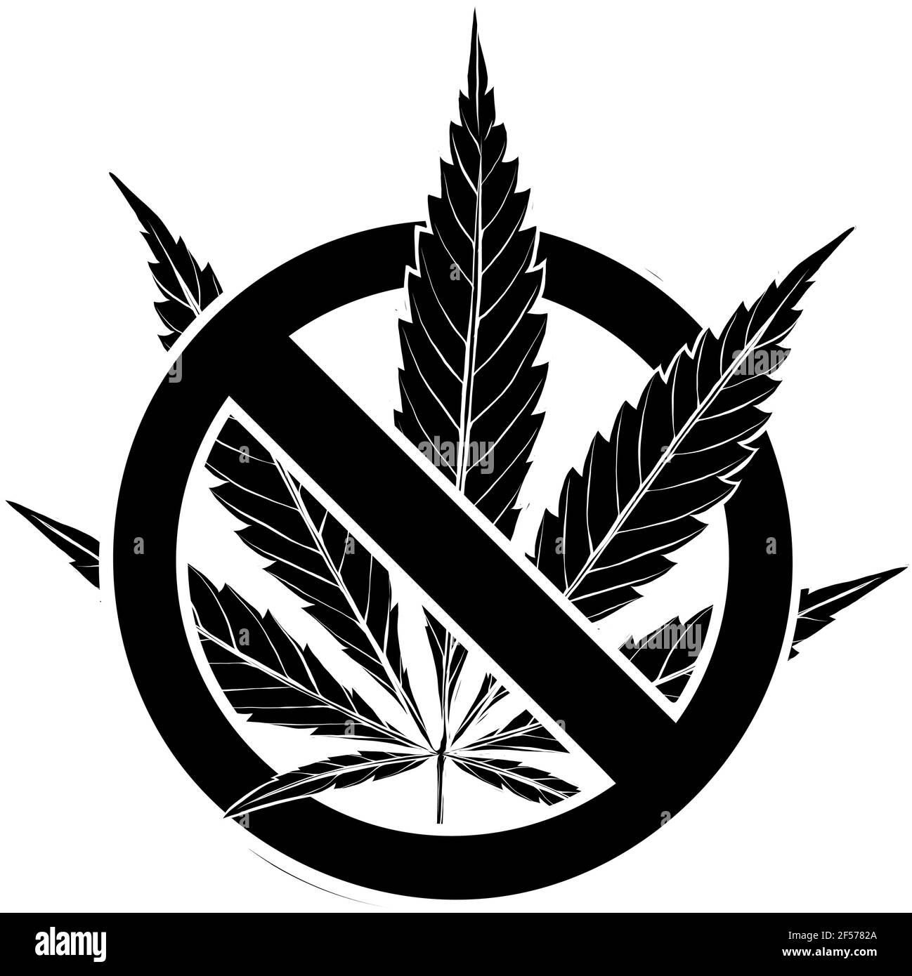 Silhouette noire signe d'interdiction cannabis. Signe d'interdiction de la marijuana. Illustration vectorielle Illustration de Vecteur
