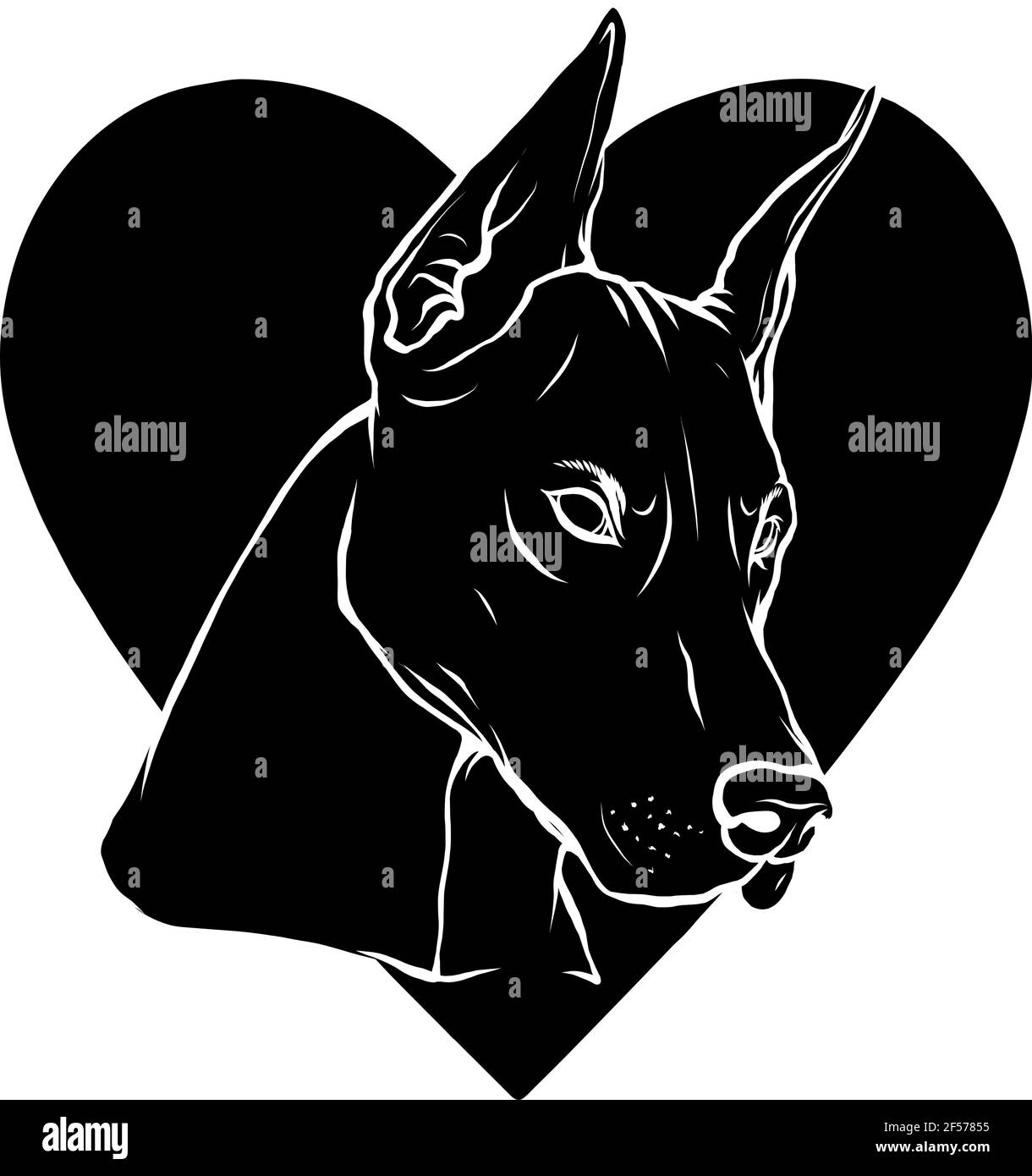 silhouette noire du chien tête avec illustration du vecteur cardiaque Illustration de Vecteur