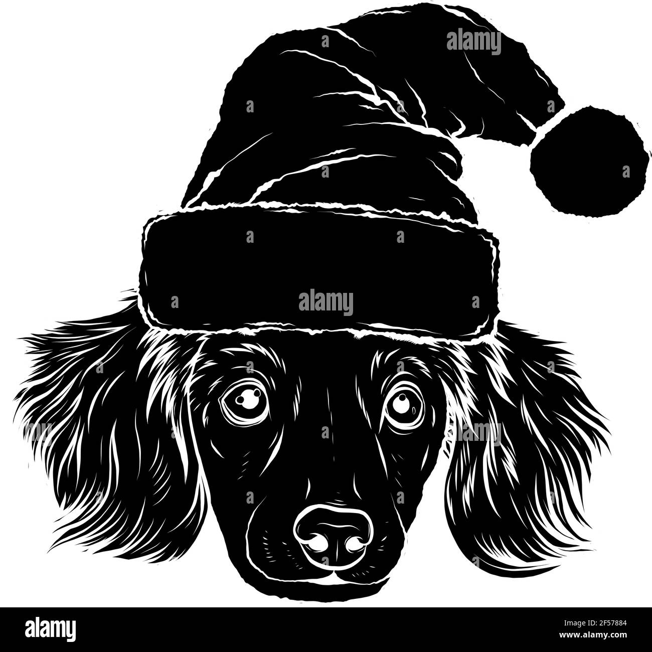 Silhouette noire du visage de chien avec illustration vectorielle de chapeau de Noël Illustration de Vecteur