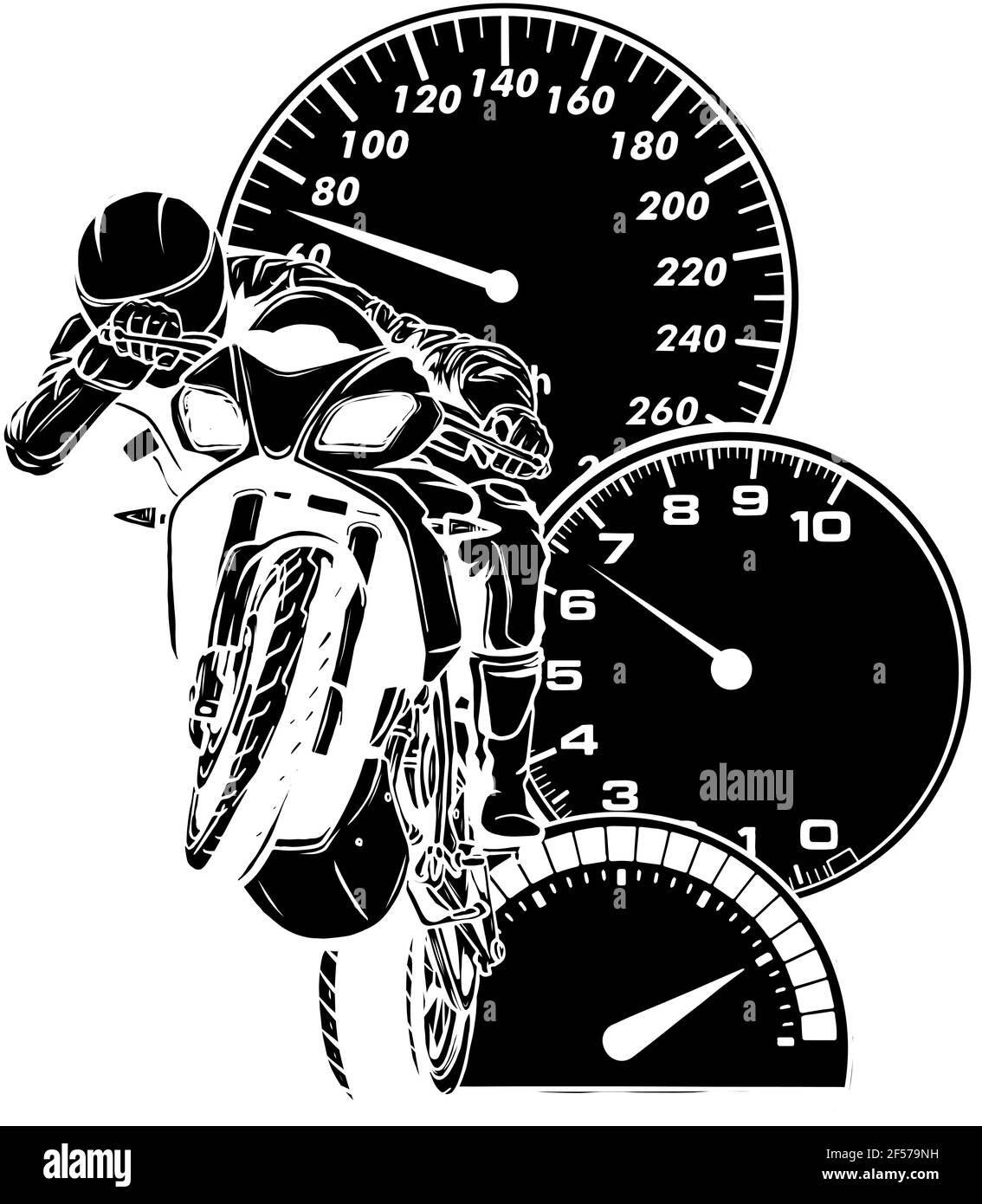 Silhouette noire de moto avec vecteur pilote. Courses de moto sur route Illustration de Vecteur