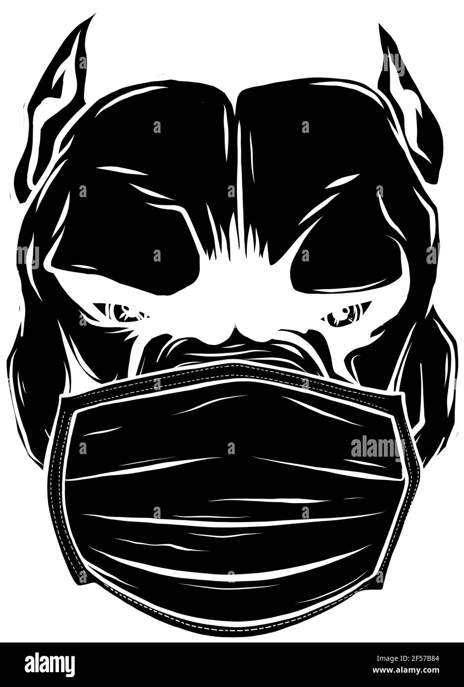 silhouette noire de chien avec un masque de protection sur son visage. Illustration de Vecteur