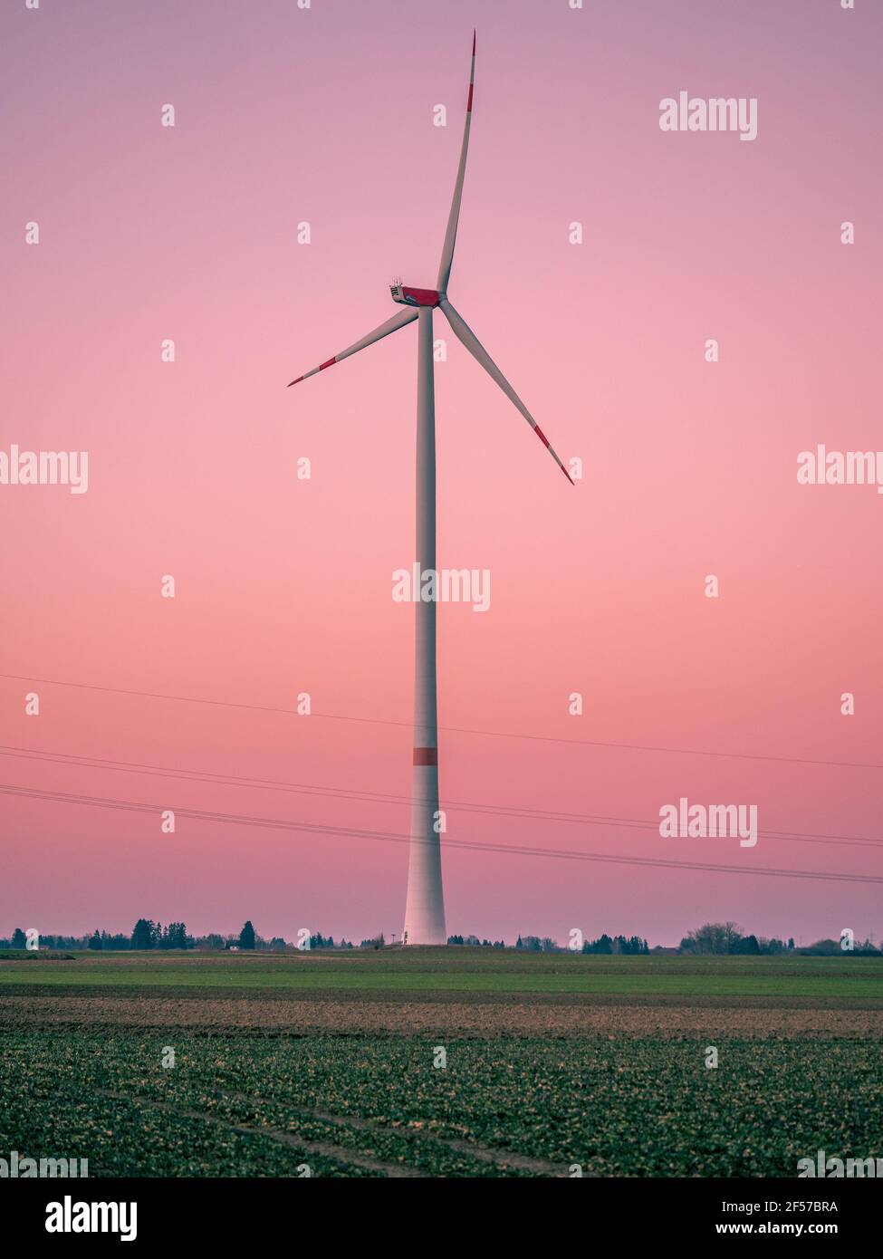 Éolienne au coucher du soleil. Banque D'Images