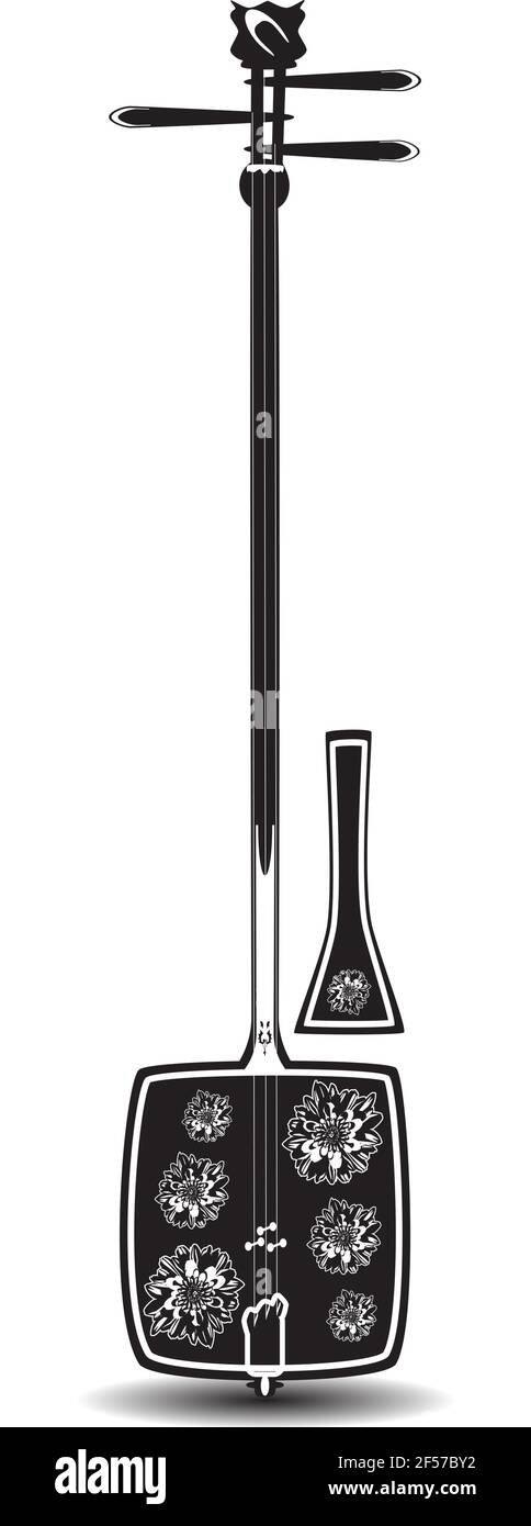Illustration vectorielle de shamisen japonais noir et blanc Illustration de Vecteur