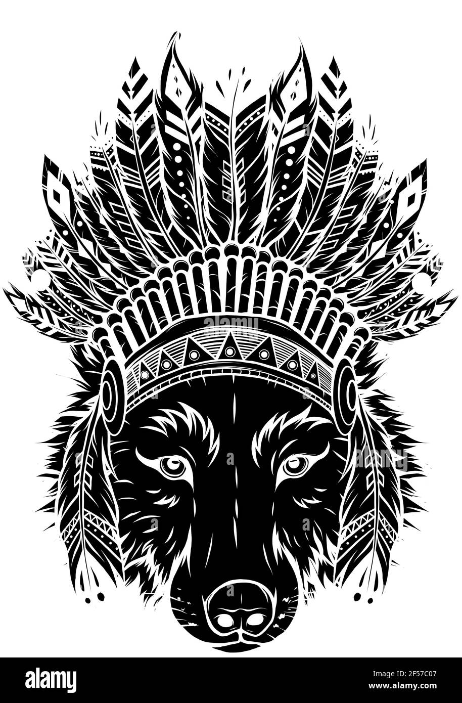 silhouette noire de loup indien avec plumes chapeau illustration vectorielle Illustration de Vecteur