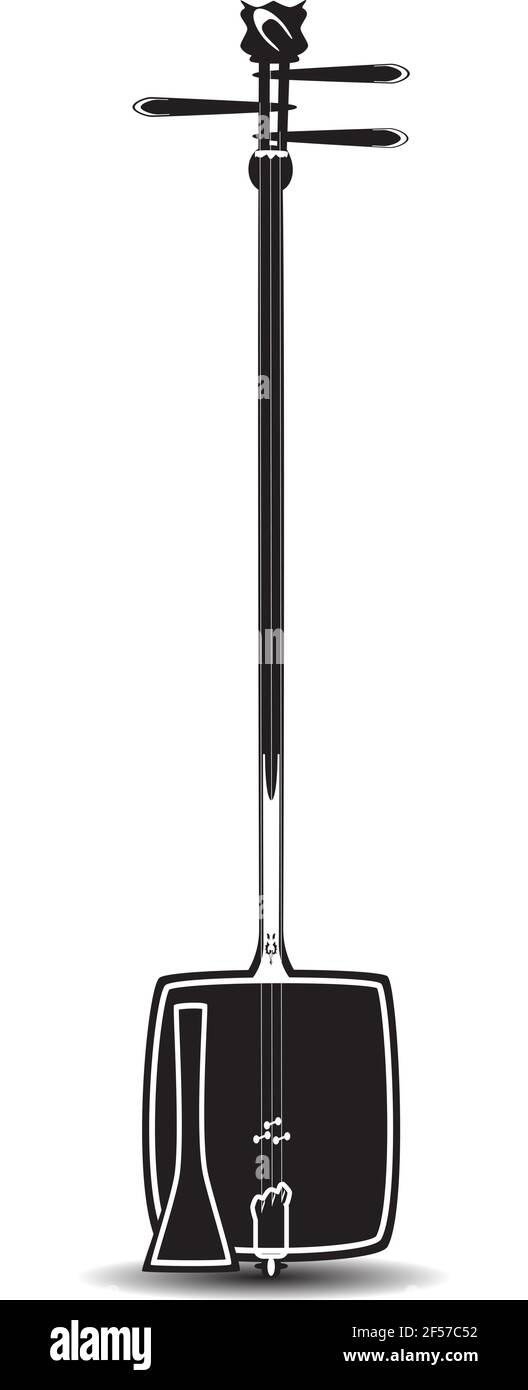 Illustration vectorielle de shamisen japonais noir et blanc Illustration de Vecteur