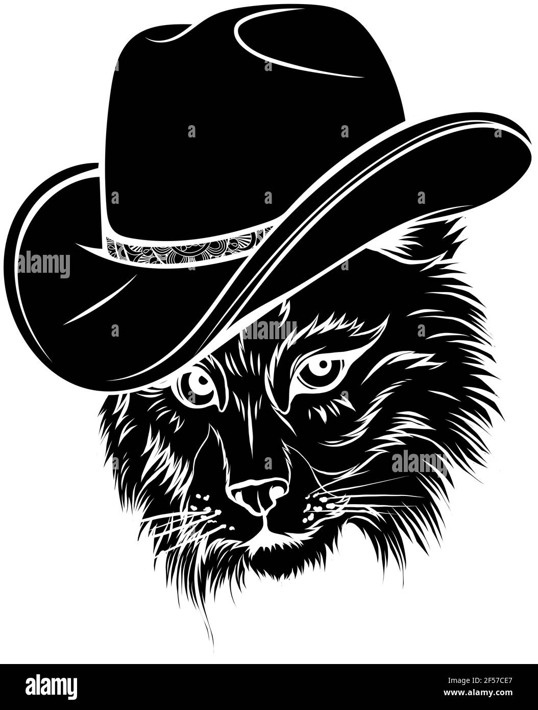 Silhouette noire de chat sauvage, Lynx, Bobcat, chapeau de main Trot, cylindre. Illustration de Vecteur