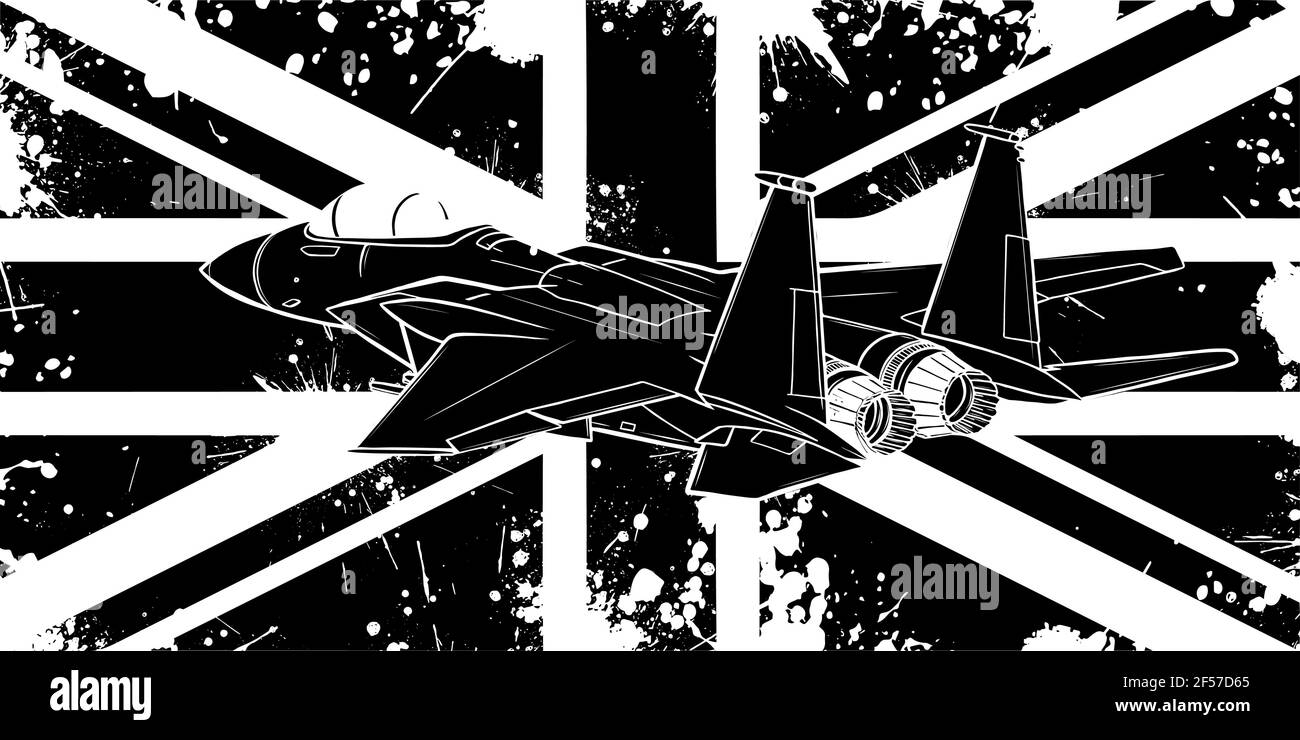 Silhouette noire d'avions de chasse militaires avec vecteur drapeau de l'angleterre illustration Illustration de Vecteur