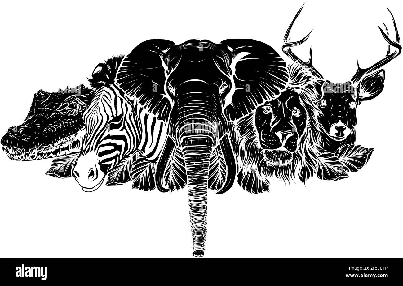 Silhouette noire des animaux sauvages africains de Cartoon sur fond blanc Illustration de Vecteur