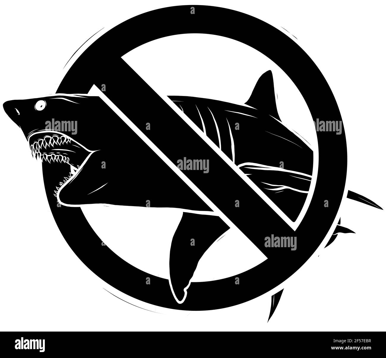 Silhouette noire du prédateur marin, le requin sur le fond du panneau d'interdiction Illustration de Vecteur