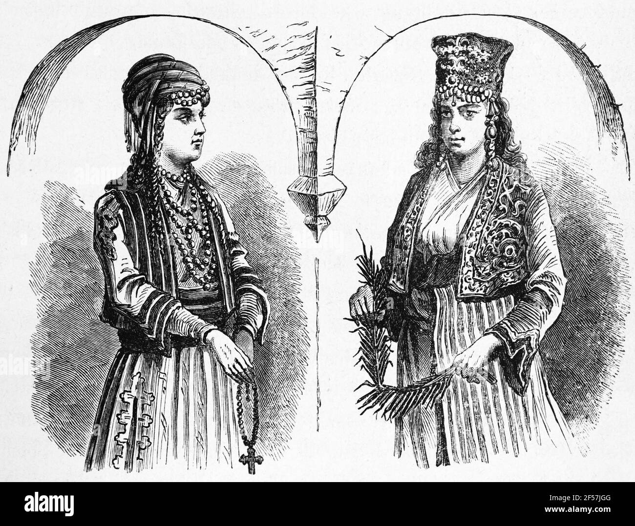 Jeunes femmes arméniennes des montagnes anti-Taurus, Arménie, Asie, gravure de bois, Vienne. Leipzig 1881 Banque D'Images