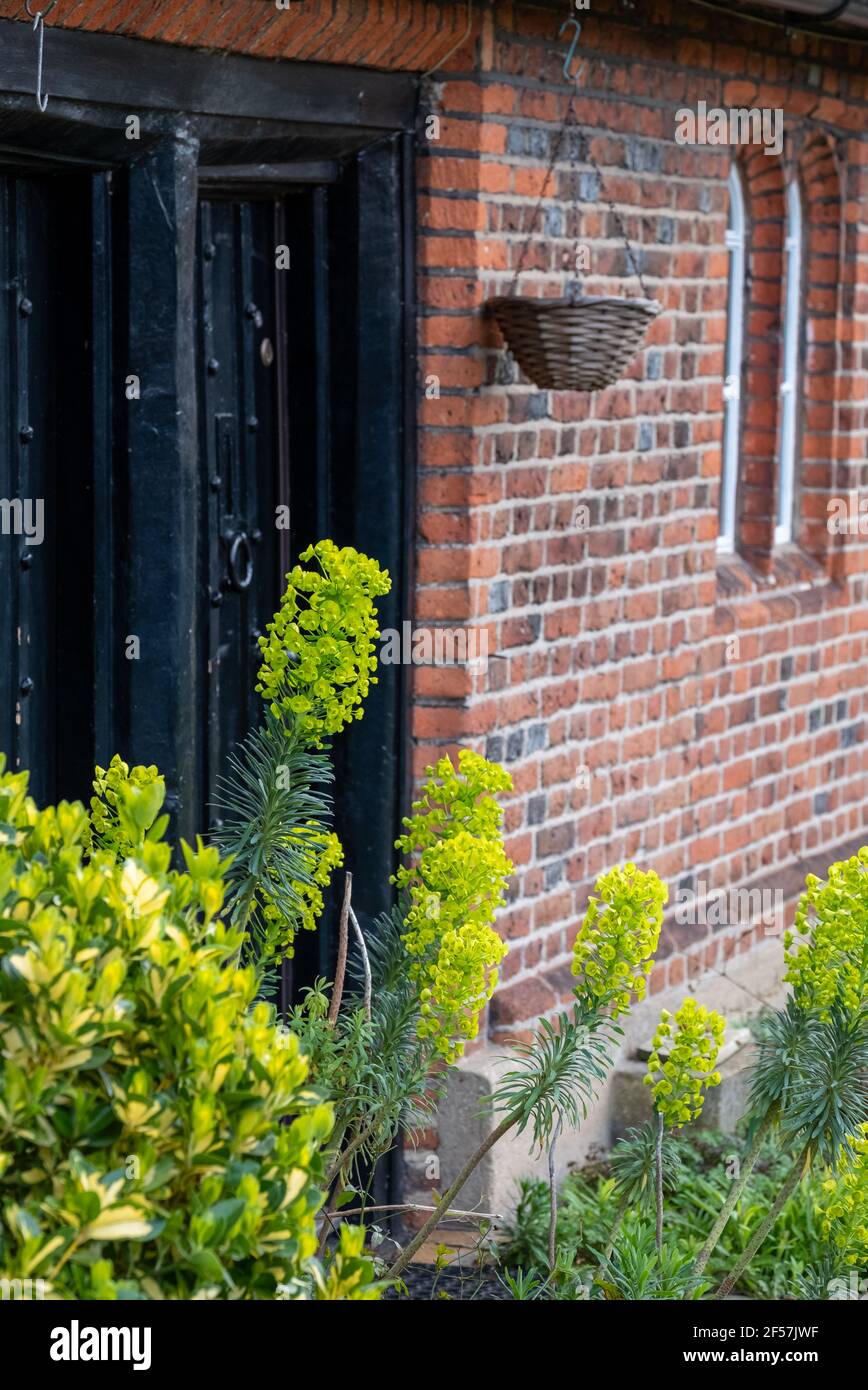 Les Almshres de Wilbraham à Hadley Green, High Barnett, au nord de Londres. Les cottages sont construits de briques rouges et de tuiles rouges, ont des fenêtres à meneaux et p Banque D'Images