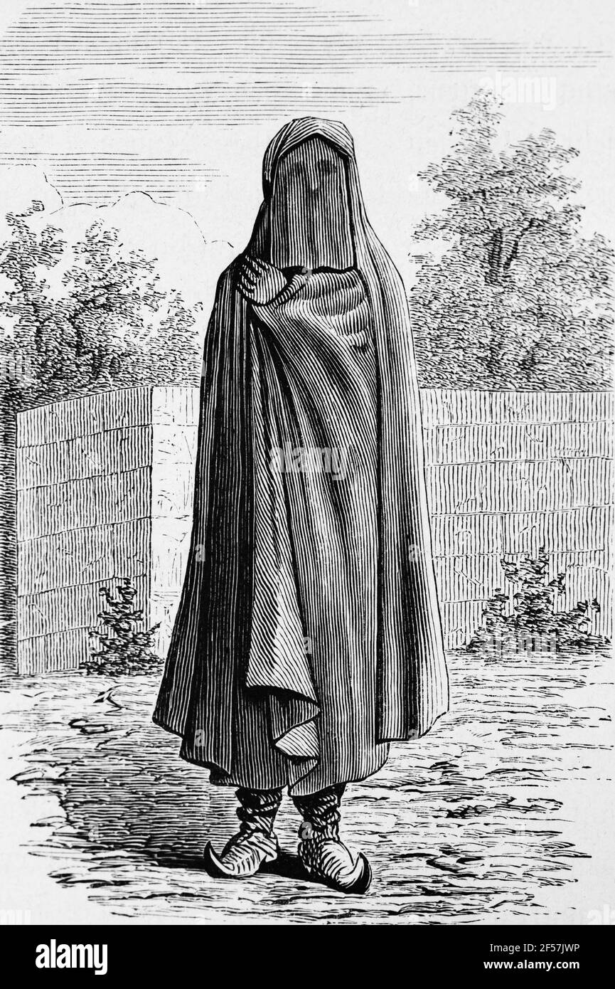 Femme esclave de Buxoro ou Bochara en Ouzbékistan, gravure en bois, Wien. Leipzig 1881 Banque D'Images