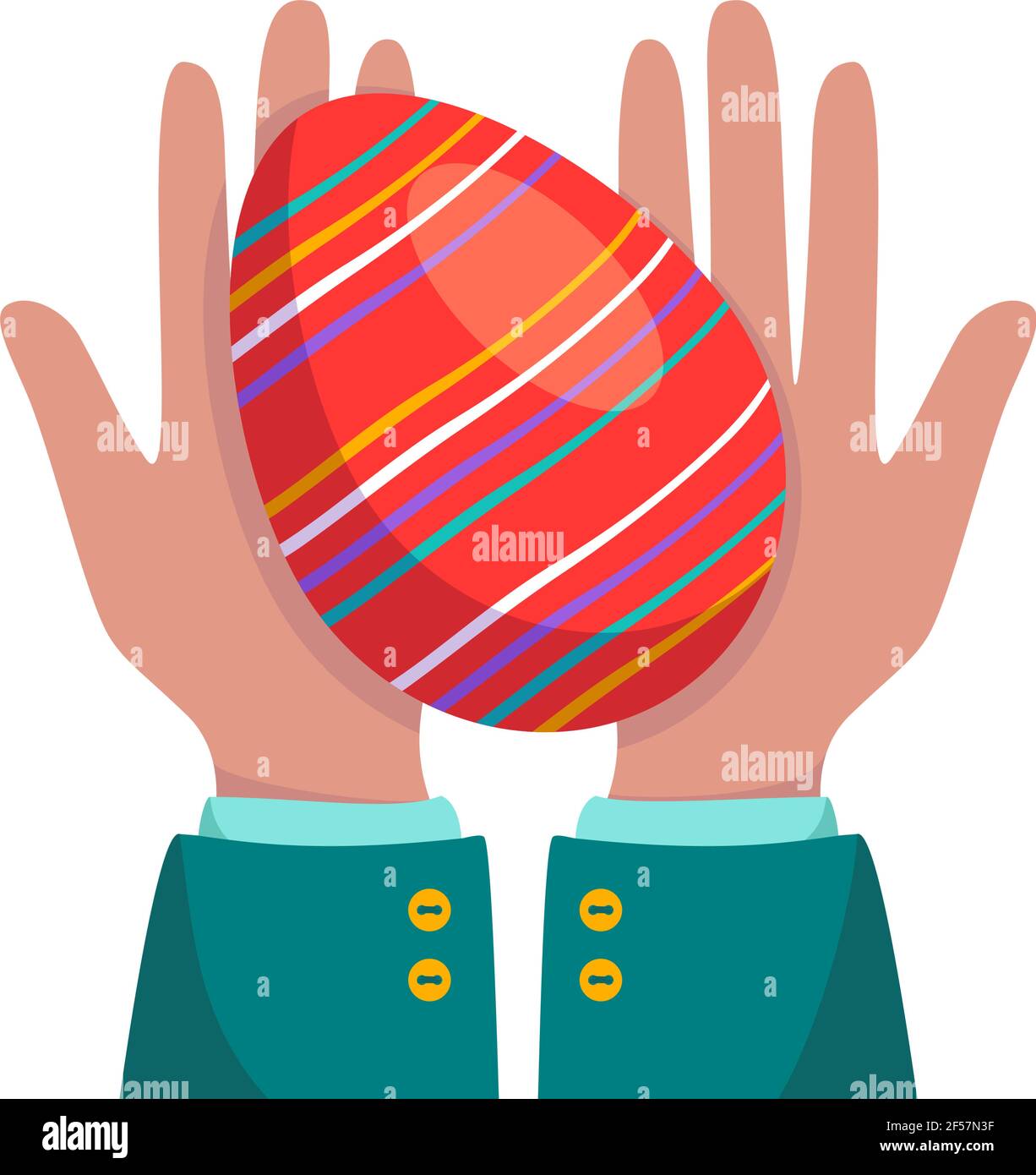 Les mains tiennent un œuf de Pâques rouge Illustration de Vecteur