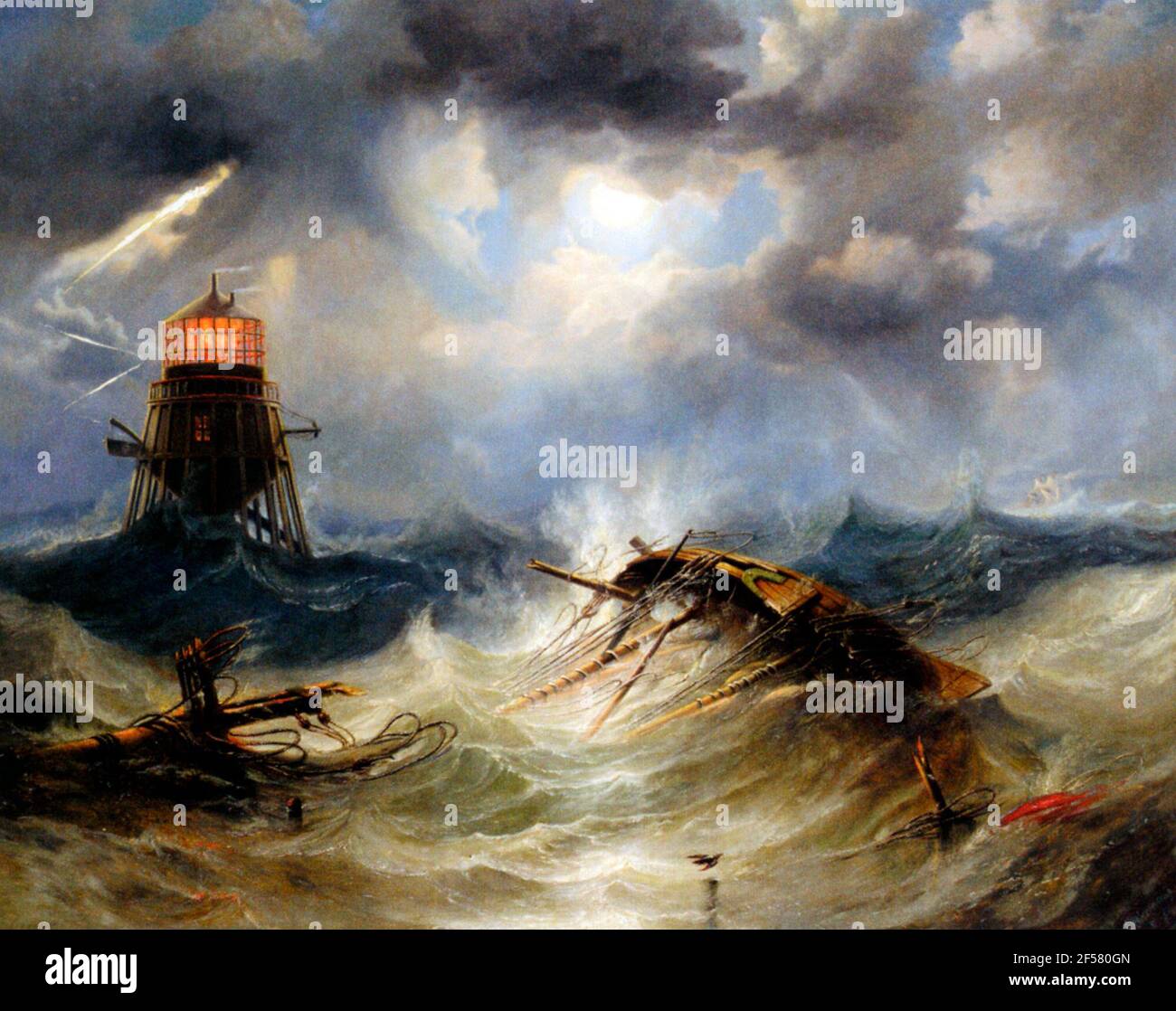 Le phare d'Irwin, Storm Raging - James Wilson Carmichael, 1851 Banque D'Images