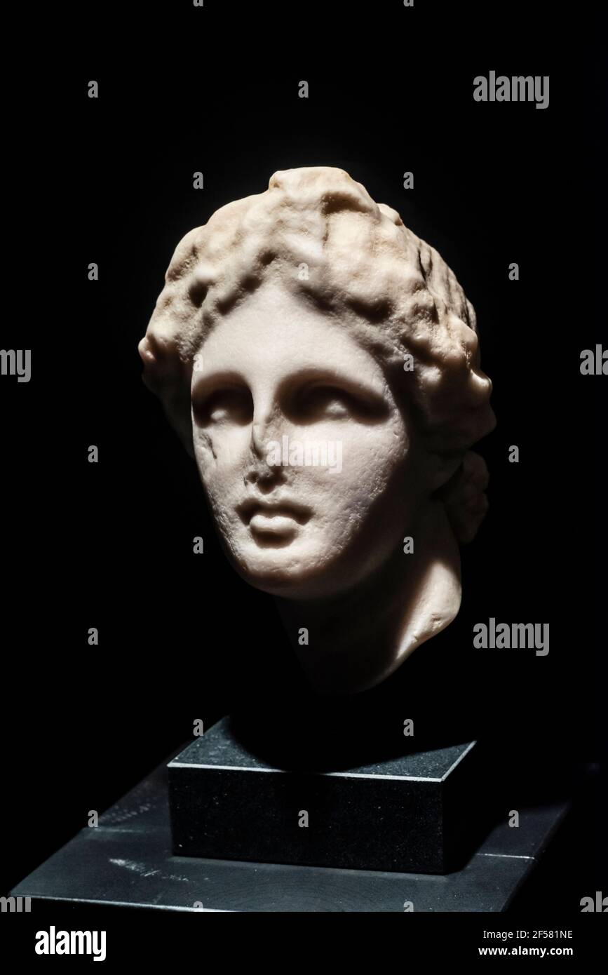 Site archéologique grec / romain d'Ampuries, sculpture romaine, Gérone, Catalogne, Espagne. Banque D'Images